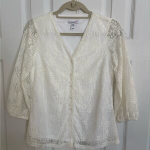 Isaac Mizrahi Live! Women's Top Sz XXS Knit Lace Button Front  Blouse